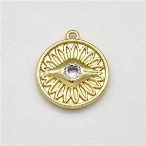 Copper Evil Eye Charms Pendant Pave Zirconia Gold Plated, approx 15mm