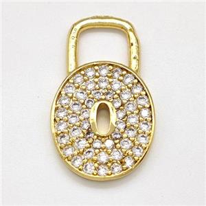 Padlock Charms Copper Pendant Pave Zirconia Gold Plated, approx 15-25mm