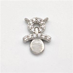 Copper Snowman Charms Pendant Pave Zirconia Platinum Plated, approx 10-13mm