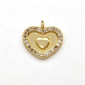 Copper Heart Pendant Micro Pave Zirconia Gold Plated, approx 12mm