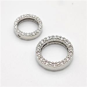 Copper Circle Beads Micro Pave Zirconia Platinum Plated, approx 12mm