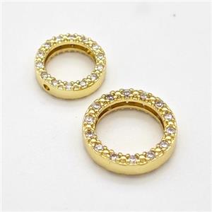 Copper Circle Beads Micro Pave Zirconia Gold Plated, approx 15mm