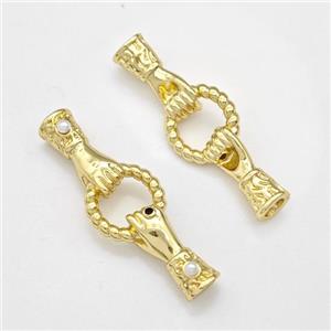 Copper Hand Connector Pave Zirconia Pearlized Resin Cord End Gold Plated, approx 12-33mm