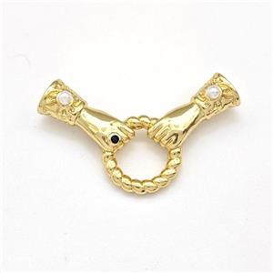 Copper Hand Pendant Pave Zirconia Pearlized Resin 2loops Gold Plated, approx 12-30mm