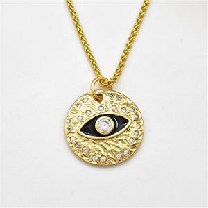 Copper Evil Eye Necklace Pave Zirconia Black Enamel Gold Plated, approx 18mm, 1.5mm, 42-47cm length