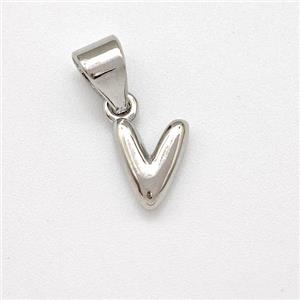 Copper Letter-V Pendant Platinum Plated, approx 6-7mm