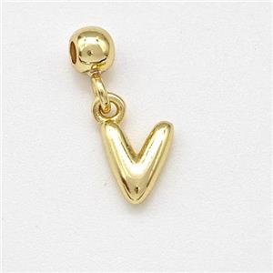 Copper Letter-V Pendant Gold Plated, approx 6-7mm, 4mm, 2mm hole