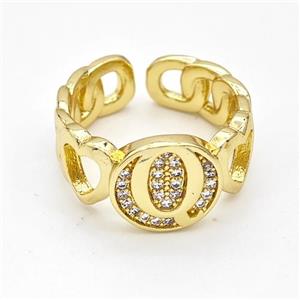 Copper Ring Pave Zirconia Letter-Q Gold Plated, approx 12mm, 18mm dia