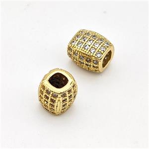 Copper Barrel Beads Micro Pave Zirconia Large Hole Gold Plated, approx 6-7mm, 3mm hole