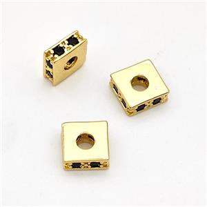 Copper Square Beads Pave Zirconia Spacer Gold Plated, approx 6mm, 2mm hole