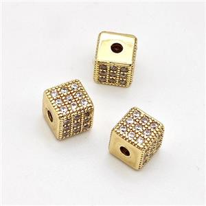 Copper Cube Beads Micro Pave Zirconia Gold Plated, approx 6mm