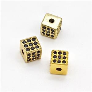 Copper Cube Beads Micro Pave Zirconia Gold Plated, approx 6mm