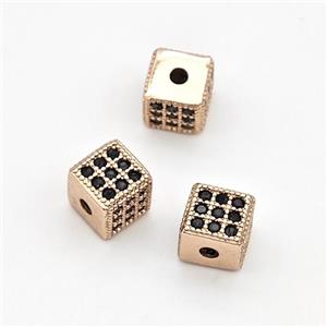 Copper Cube Beads Micro Pave Zirconia Rose Gold, approx 6mm