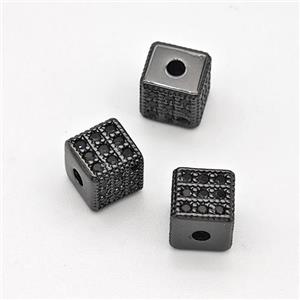 Copper Cube Beads Micro Pave Zirconia Black Plated, approx 6mm