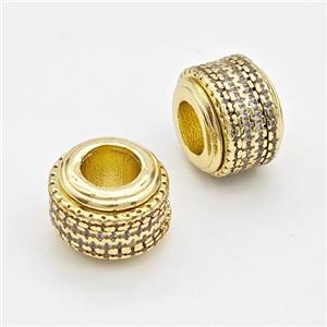 Copper Rondelle Beads Micro Pave Zirconia Large Hole Gold Plated, approx 11mm, 5mm hole