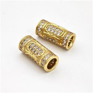 Copper Tube Beads Micro Pave Zirconia Large Hole Gold Plated, approx 7.5-16mm, 5mm hole