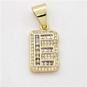 Copper Pendant Pave Zirconia Letter-E Gold Plated, approx 13-18mm