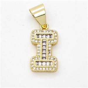 Copper Pendant Pave Zirconia Letter-I Gold Plated, approx 13-18mm