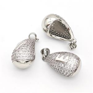 Copper Teardrop Pendant Pave Zirconia Mix Letter Hollow Platinum Plated, approx 14-24mm