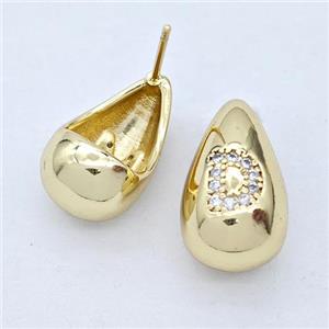 Copper Teardrop Stud Earring Pave Zirconia Letter-D Gold Plated, approx 11-18mm