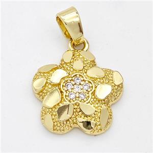 Copper Flower Pendant Pave Zirconia Nugget Gold Plated, approx 16mm