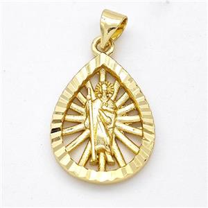 Saint Jude Charms Copper Teardrop Pendant Gold Plated, approx 15-20mm