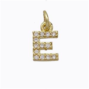 Copper Pendant Pave Zirconia Letter-E Gold Plated, approx 6-9mm