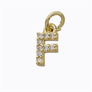 Copper Pendant Pave Zirconia Letter-F Gold Plated, approx 6-9mm