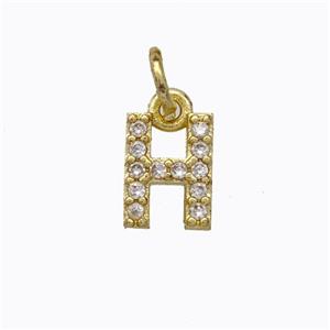 Copper Pendant Pave Zirconia Letter-H Gold Plated, approx 6-9mm