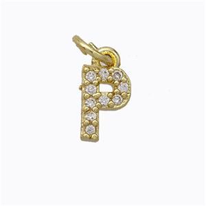 Copper Pendant Pave Zirconia Letter-P Gold Plated, approx 6-9mm