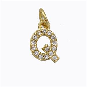 Copper Pendant Pave Zirconia Letter-Q Gold Plated, approx 6-9mm