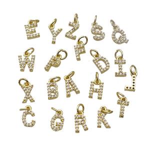 Copper Alphabet Pendant Pave Zirconia Mixed Letters Gold Plated, approx 6-9mm