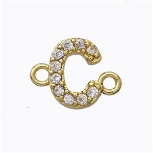 Copper Connector Pave Zirconia Letter-C Gold Plated, approx 8-9mm