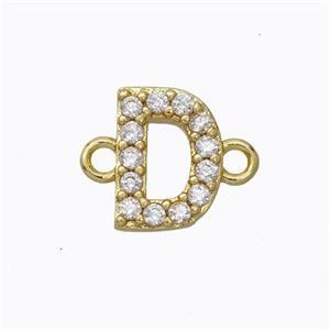 Copper Connector Pave Zirconia Letter-D Gold Plated, approx 8-9mm