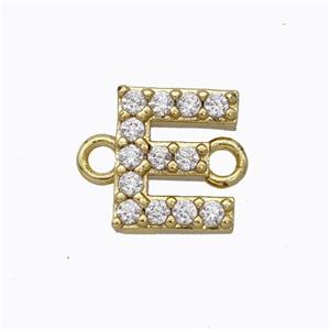 Copper Connector Pave Zirconia Letter-E Gold Plated, approx 8-9mm