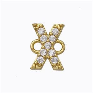 Copper Connector Pave Zirconia Letter-X Gold Plated, approx 8-9mm