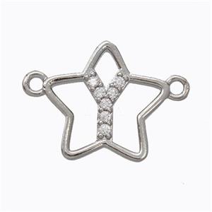 Copper Star Pendant Pave Zirconia Letter-Y Platinum Plated, approx 16mm