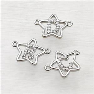 Copper Star Alphabet Pendant Pave Zirconia Mix Letters Platinum Plated, approx 16mm