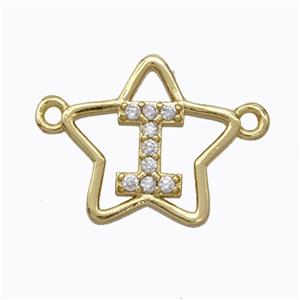 Copper Star Pendant Pave Zirconia Letter-I Gold Plated, approx 16mm