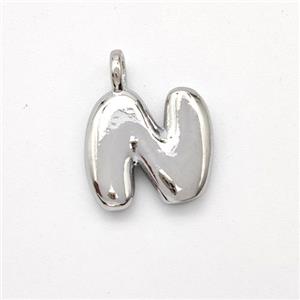 Copper Letter-N Pendant Platinum Plated, approx 13-17mm