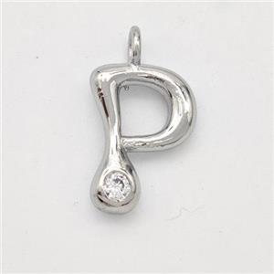 Copper Letter-P Pendant Pave Zirconia Platinum Plated, approx 15-18mm