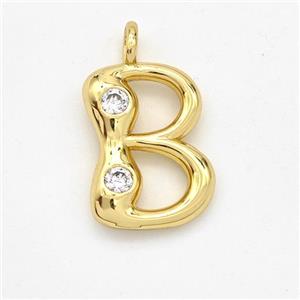 Copper Letter-B Pendant Pave Zirconia Gold Plated, approx 15-18mm