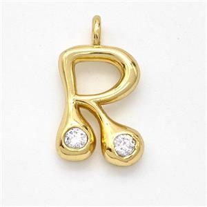 Copper Letter-R Pendant Pave Zirconia Gold Plated, approx 15-18mm