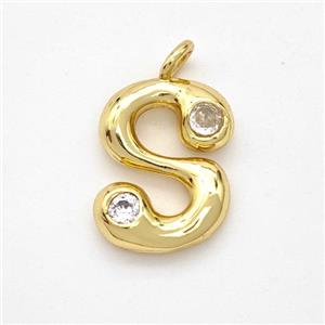 Copper Letter-S Pendant Pave Zirconia Gold Plated, approx 15-18mm