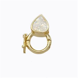 Copper Clasp Pave White Fire Opal Teardrop 18K Gold Plated, approx 7mm, 9mm