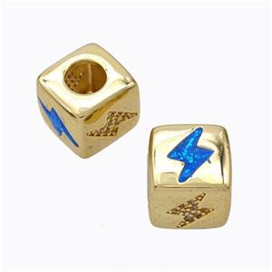 Copper Cube Beads Pave Zirconia Fire Opal Lightning Large Hole 18K Gold Plated, approx 10x10mm, 5mm hole