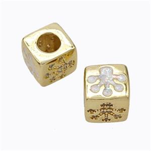 Copper Cube Beads Pave Zirconia Fire Opal Paws Large Hole 18K Gold Plated, approx 10x10mm, 5mm hole