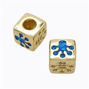 Copper Cube Beads Pave Zirconia Fire Opal Paws Large Hole 18K Gold Plated, approx 10x10mm, 5mm hole