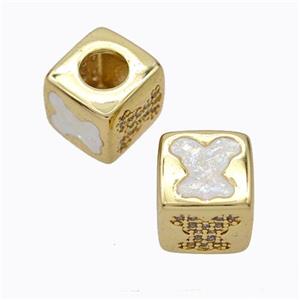 Copper Cube Beads Pave Zirconia Fire Opal Rabbit Large Hole 18K Gold Plated, approx 10x10mm, 5mm hole