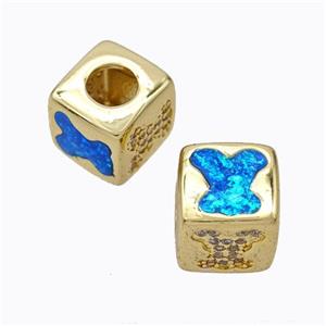 Copper Cube Beads Pave Zirconia Fire Opal Rabbit Large Hole 18K Gold Plated, approx 10x10mm, 5mm hole